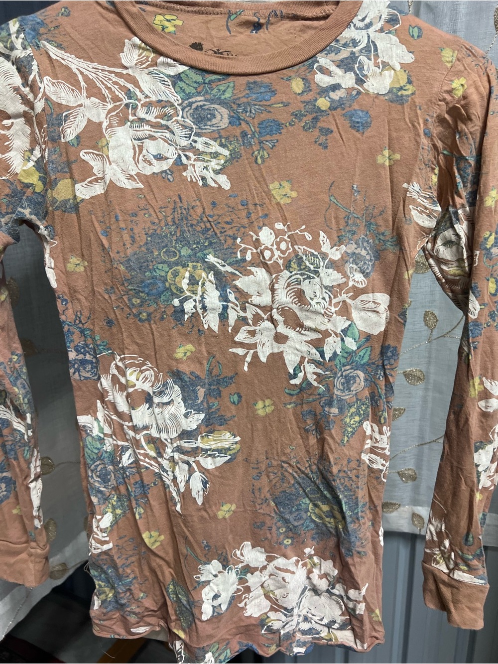 Girls' Long Sleeve Floral Tee - Rust Brown